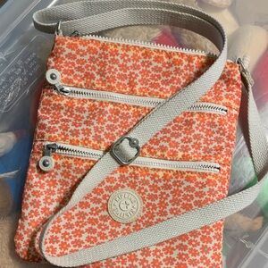 Kipling Orange and White Floral Crossbody Bag